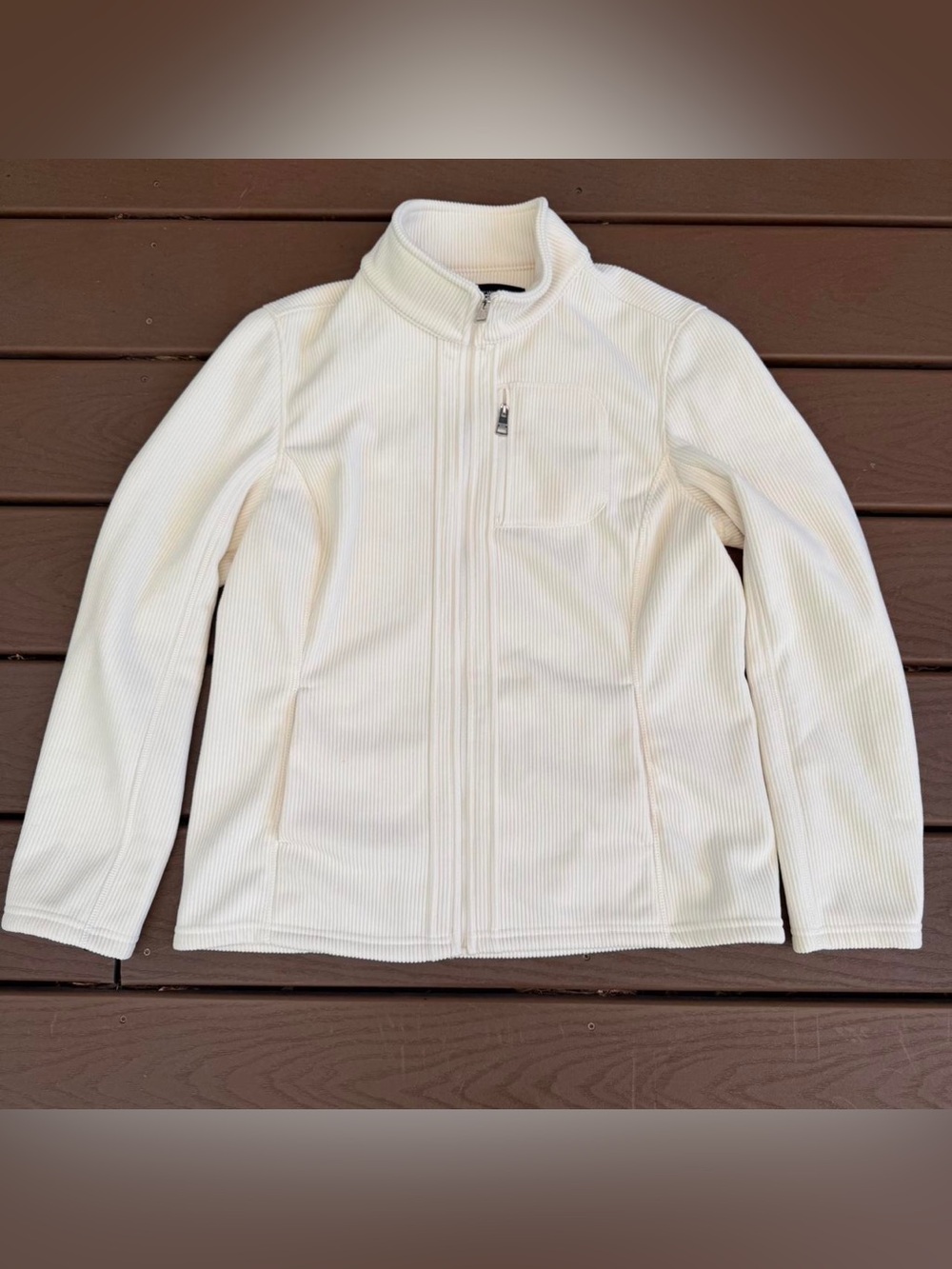 Cream Full-Zip Ribbed Jacket